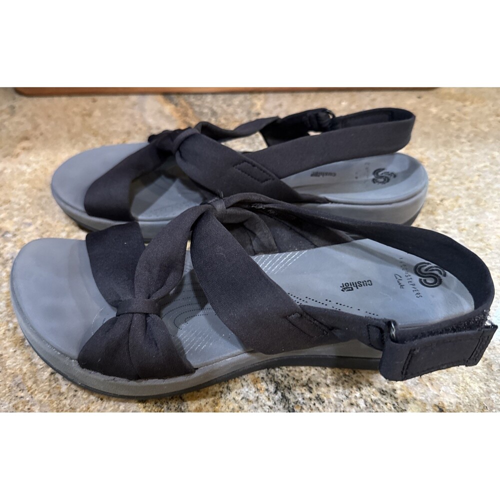 Clark’s Sandals Women’s Size 11 Black Cloudsteppers Cushion Wedge Heel Strappy - Picture 2 of 6
